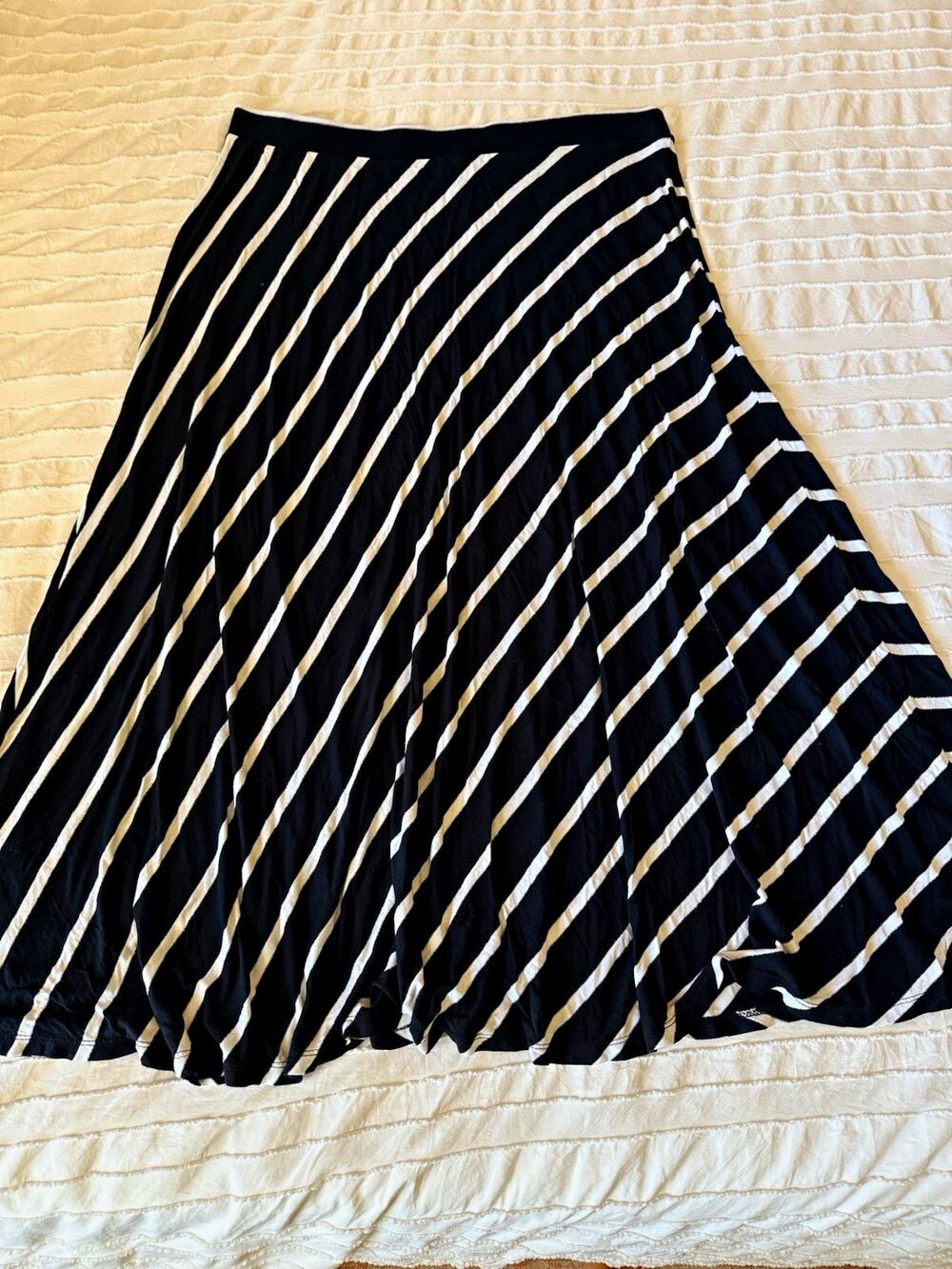 INC International Concepts Black White Striped Knit Midi A-Line Pull On Skirt 1X